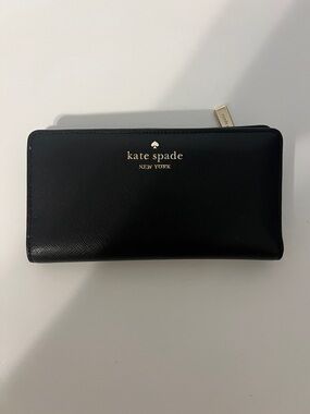 kate spade Black Saffiano Zip Wallet with Gold Logo